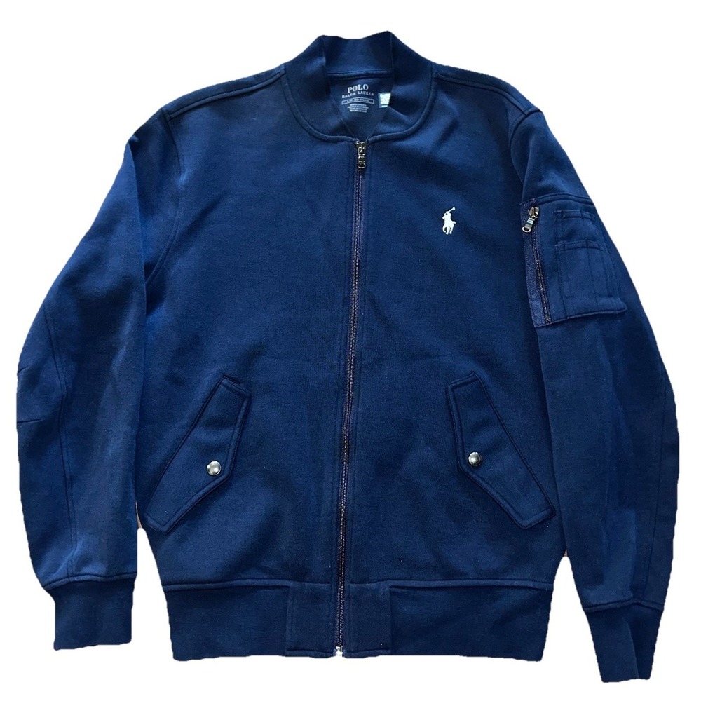 Polo Ralph Lauren Double Knit Flight Jacket Full Zip Men's S Navy Blue Aviator